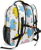 Duck Cartoon Doodle Custom Kids Backpack for Boy Girl, Personalized Waterproof Child School Travel Bag with Name, 16.5’’ X 12.2’’ X 5.9’’