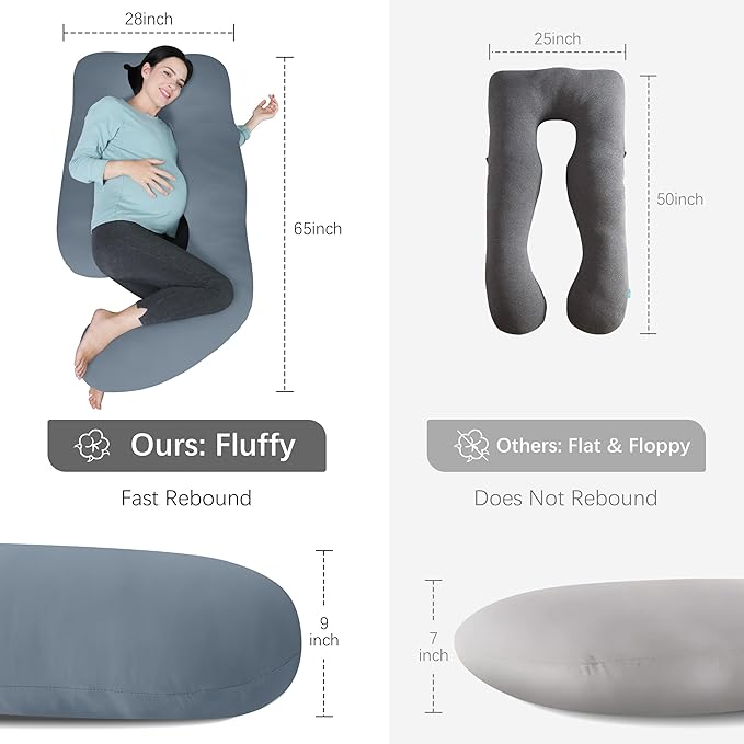 MOON PARK Pregnancy Pillows for Sleeping - U Shaped Full Body Maternity Pillow with Removable Cover - Support for Back, Legs, Belly, HIPS - 65 Inch - Grey - Cooling Cover