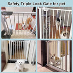 WAOWAO Triple Lock Baby Gate Extra Wide 72.04-76.77" Pressure Mounted Walk Through Swing Auto Close Safety White Metal Dog Pet Puppy for Stairs,Doorways,Kitchen