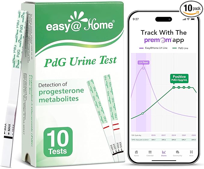 Easy@Home PdG Test Strips: 10 Pack - Track Ovulation Insights with Progesterone Urine Tests – at Home Fertility Test for Women with Premom Ovulation App - PdG (Pregnanediol Glucuronide) Tests