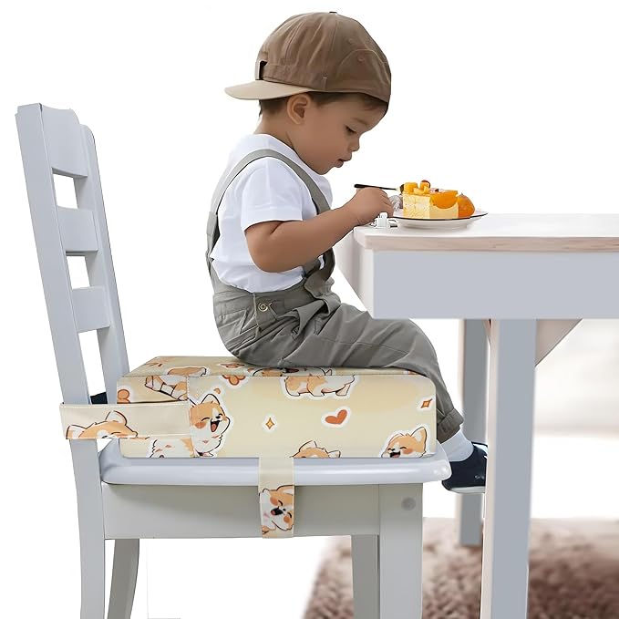 Toddler Booster Seat for Dining Table, Portable Booster Seat for Kitchen Chair, 4 Inch High-Density Foam Cushion with Adjustable Safety Straps and Non-Slip Bottom, Perfect for Kids Travel and Daily