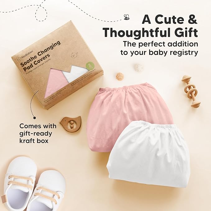 2-Pack Organic Changing Pad Covers for Girl, Boy, Neutral - 100% Cotton Changing Table Pad Cover, Soft Baby Nursery Diaper Changing Pad Sheets, Contour Changing Pads Liners, Change Pad Cover (Rose)