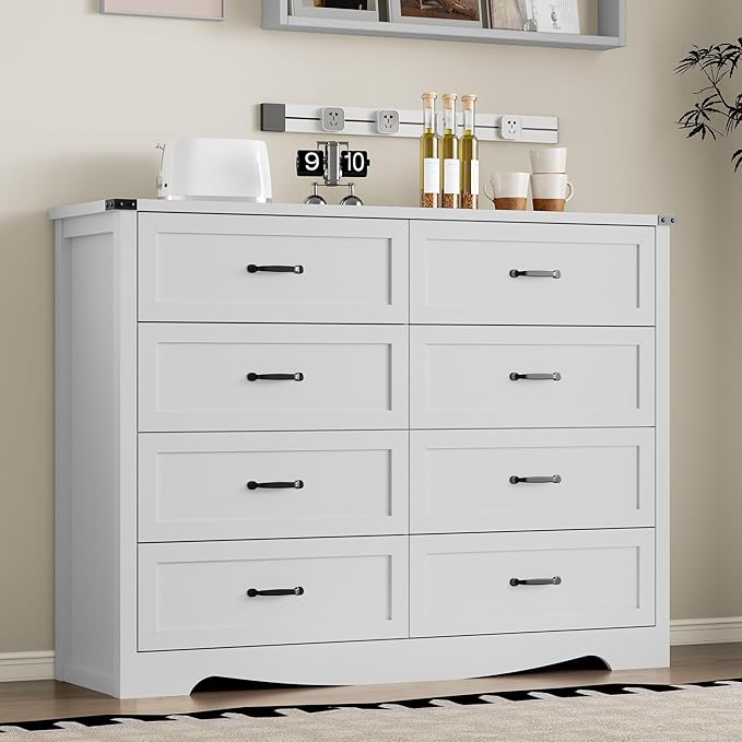 8-Drawer Dresser for Bedroom, Modern Wooden Chest of Drawers with Metal Handles, Anti-Tipping Design, Sturdy and Stable Storage Organizer for Living Room, Entryway, Home Office