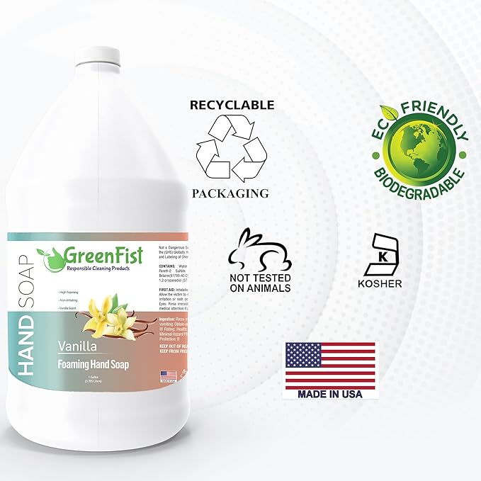 GreenFist Foaming Hand Soap Refills Vanilla Scent Jug Foam Refill Made in USA, 128 ounce (1 Gallon)