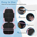 Child Car Seat Protector, 2 Pack with Mesh Pockets & Non-Slip Backing, 600D Durable (Pink, Standard)