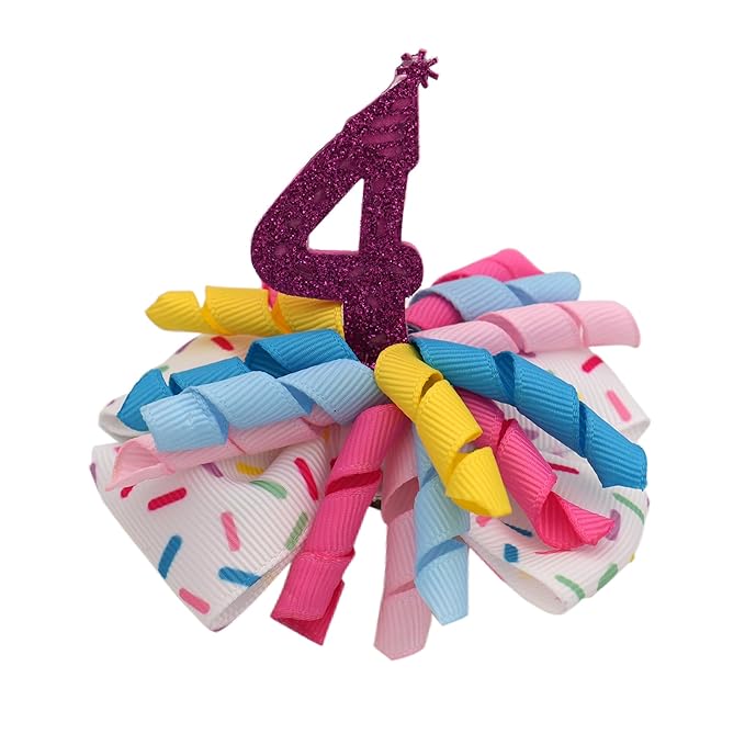 Birthday Hair Bow for Baby Girls 1 2 3 4 5 6 Years Sprinkle Decorations Party Hair Accessories for Four 4th Birthday Confetti Ice Cream