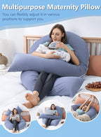 Meiz Pregnancy Pillows, Cooling Silky Pregnancy Pillows for Sleeping, 65" U Shaped Full Body Maternity Pillow for Pregnant Women, with Washable Jersey Cotton Cover, Blue