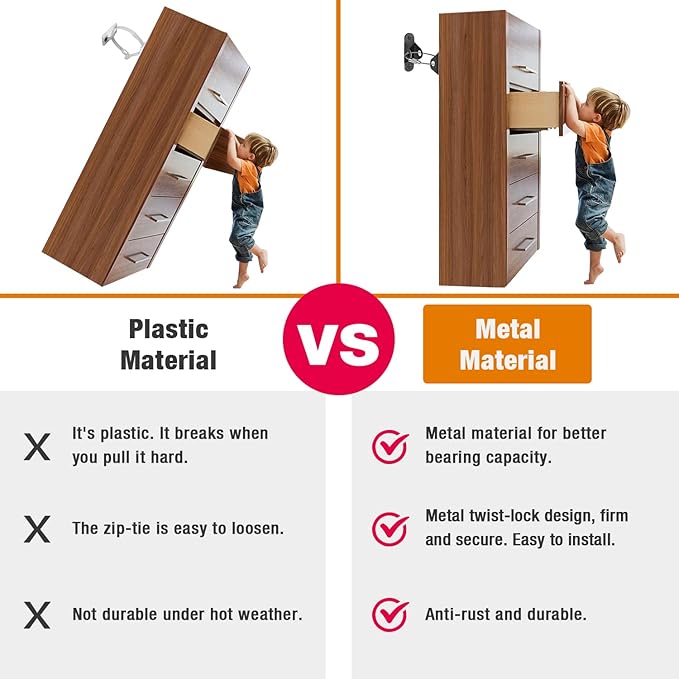 Furniture Anchors (10 Packs) Anti Tip Furniture Anchors for Baby Proofing, Furniture Wall Anchor Earthquake Straps for Furniture Dresser Wall Safety Anchor Furniture Fasteners to Wall, Black