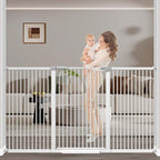 65.7"-72.2" Extra Wide Baby Gate, 40.5" Tall Dog Gate Indoor,Walk Through Pet Gates for Doorways Kitchen No Drilling Auto Close Pressure Mounted Safety Child Toddler Gate, White