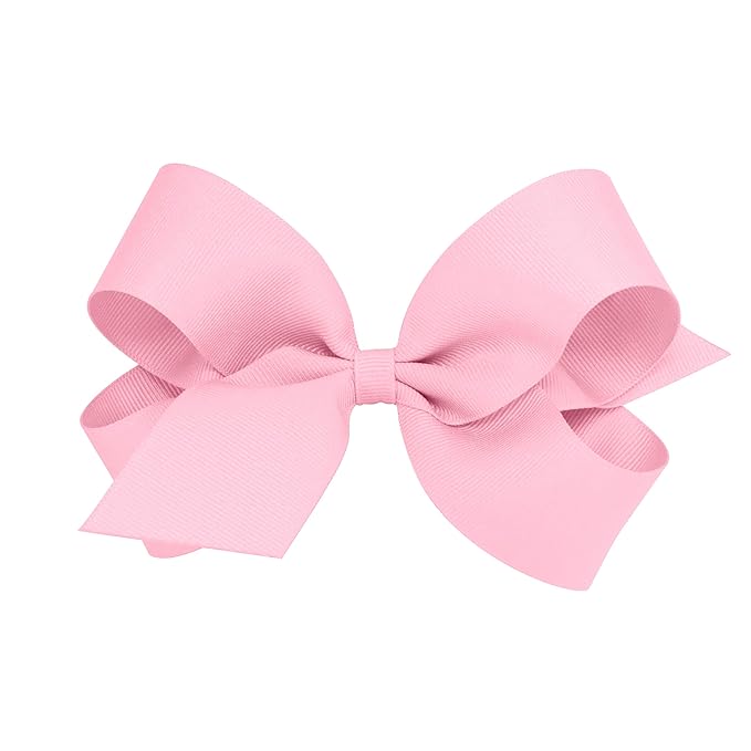 Wee Ones Girls' Plain Wrap Classic Grosgrain Hair Bows on a WeeStay No-Slip Hair Clip, Handmade, Large, Pink