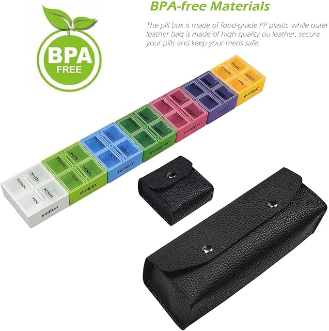 VOFOON Travel Pill Organizer 4 Times a Day, Weekly Pill Box 4X a Day Medicine Organizer Pill Case for Vitamins Medicine Fish Oils Supplements