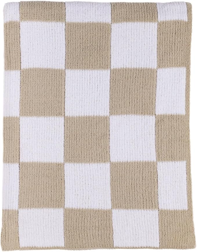 Living Textiles Chenille Knitted Blanket - Taupe Check