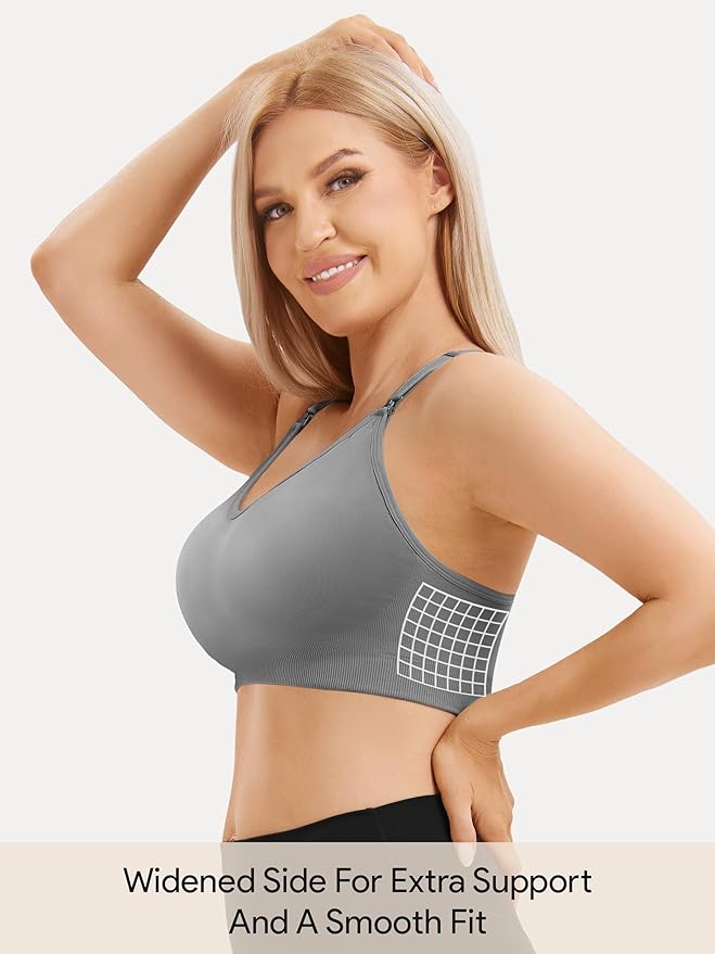 Angelhood Nursing Bras for Breastfeeding, Seamless Nursing Sports Bra Support Yoga Maternity Bras Pregnancy Sleep Bralette