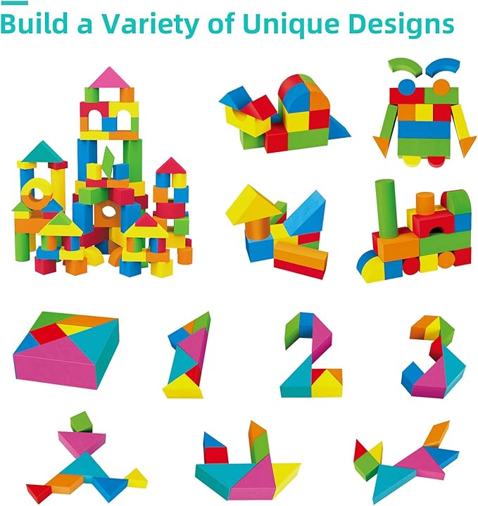 Soft Building Blocks for Toddlers 2-4, 94PCS Foam Stacking Blocks, Bath Toys for Kids, Preschool Learning STEM Toys & Gifts for Boys & Girls 18+ Months