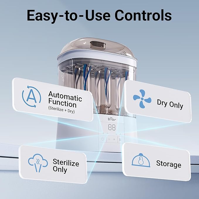 Bear Bottle Sterilizer and Dryer, 2 Layers Large Electric Steam Baby Bottle Sterilizer, Fast Bottle Sanitizer and Dryer for All Bottles & Accessories, Time-Saving Design