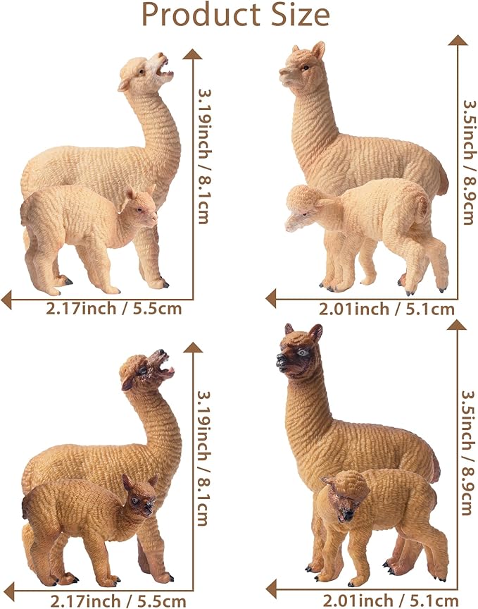 Toymany 8PCS Realistic Alpaca Figurines Llama Figures - Plastic Forest Jungle Animal Figurines, Christmas Birthday Toy Gift for Kids Boys Girls