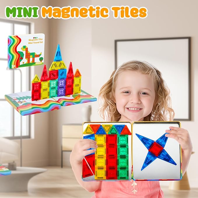 FNJO Mini Magnetic Tiles, Magnet Building Set,60 PCS Building Blocks Set STEM Preschool Montessori Toy for Kids Boys Girls