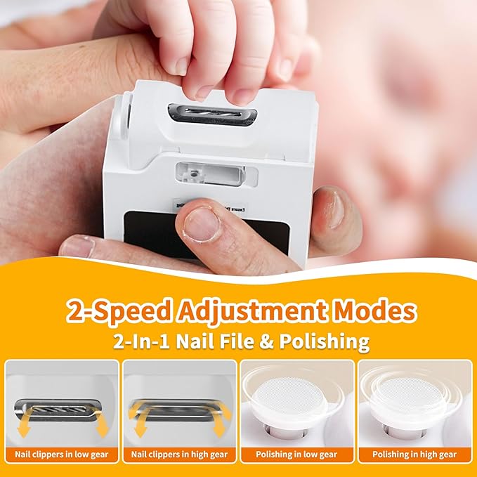 Electric Nail Clipper, Electric Baby Nail Clipper with LED Light and Nail Clip Storage, USB Rechargeable Safety Fingernail Trimmer for Baby, Kids, Seniors