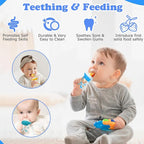 WAJIAYON Baby Fruit Feeder Pacifier | 2 Infant Food Feeder Pacifier & Baby Food Dispensing Spoon | Mesh Fresh Fruit Teethers for Babies Teething Feeders | Shower Gifts for Boys and Girls (Blue)