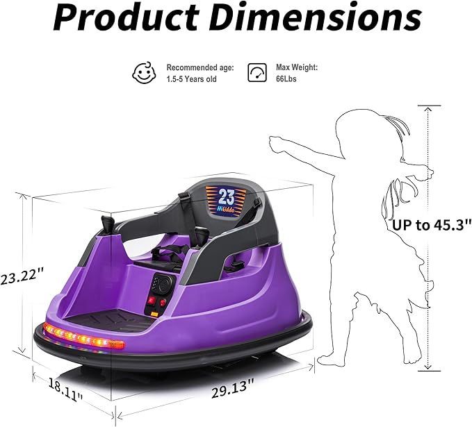 12V Kids Electric Bumper Car, Baby Bumper Car for Toddlers w/Remote Control, 360° Spinning - Purple