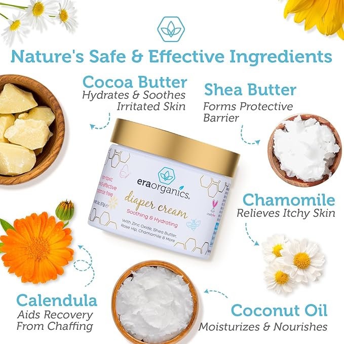 Era Organics Baby Powder & Healing Ointment & Diaper Cream – Gentle, Soothing Relief for Newborns, Infants & Toddlers – Eczema, Rashes, Cradle Cap & Chafing Protection