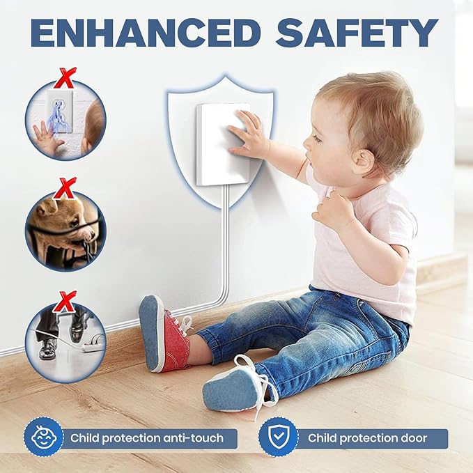 Outlet Concealer Power Strip-Outlet Cover Extender Outlets-8ft Flat Plug Extension Cord,Universal Size,1625W for Kitchen, Home and Office (8ft (Multi Ports,3 AC,2 USB&Type-C))