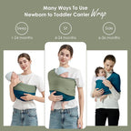 Baby Wrap Carrier, Lightweight Baby Wearing Wraps for Newborn and Infant, Soft Swaddle Holder Carrier, Cozy Baby Sling 7-35 lbs Blue+Green