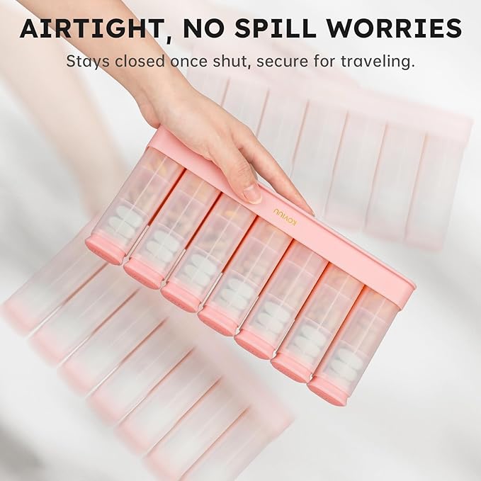 Weekly Pill Organizer 3X a Day, Detachable Pill Box 7 Day, Large 3 Times Daily Pill Case, Travel Pill Container Holder, Week Medication Dispenser Pillbox for Vitamin Supplement Medicine, Pink