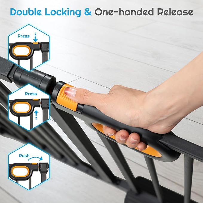 Gate for Baby Indoor 29-57'' Wide, Adjustable Safety Gate for Stairs No Drilling Baby Gate with Door Pet Pressure Mount Gate for Kids Dogs Extension Kit Stairway Doorway Black (30.5'' Tall)