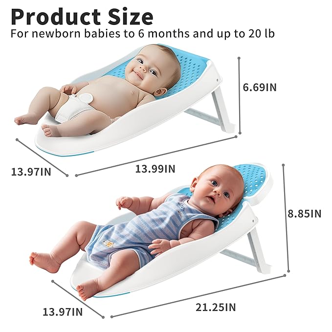 Baby Bathtub Support for Babies 0-6 Months, Foldable Portable Infant Bathtub, Ergonomic Mesh Baby Bath Tub, Blue