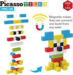 PicassoTiles 100pcs 0.5” Pixel Magnetic Puzzle Cube Mix & Match Cubes Sensory Toys STEAM Education Learning Building Block Magnets Children Construction Toy Set Stacking Magnet Creative Kit PMC100