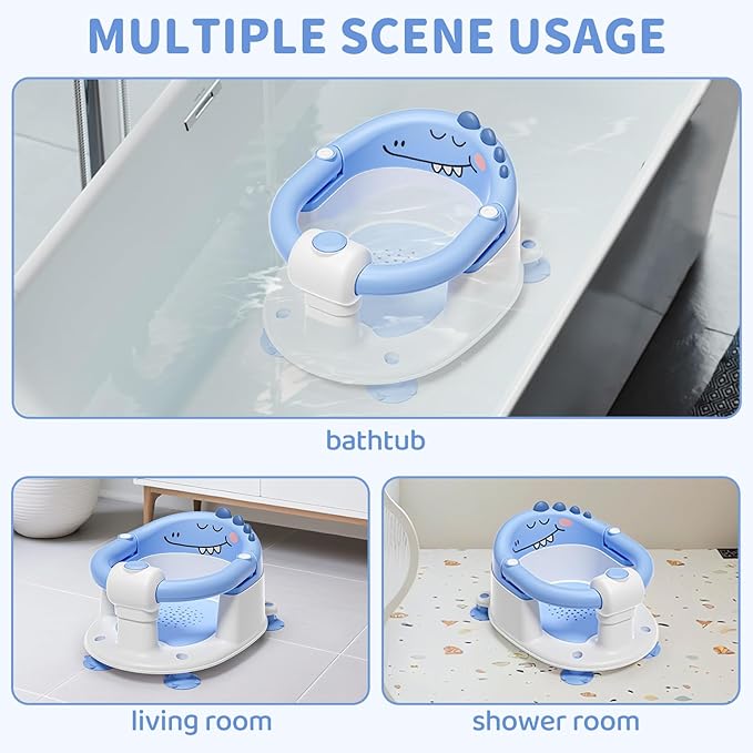 TPN Baby Bath Seat for Babies 6 Months & Up, Non-Slip Toddler Bath Seat with 5 PCS Waterproof Emoji Stickers, Portable Infant Bath Seat for Baby(Blue)