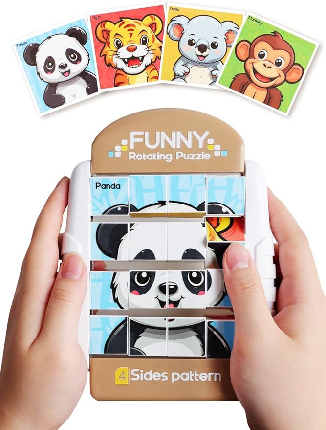 16-Piece Rotating Puzzles for Kids 4-6, Toddlers Puzzles 2-4, Road Trip, Airplane Activities Game, Travel Toys - Brain Teaser, Fine Motor Skills - Birthday Gifts Boys & Girls - Animals