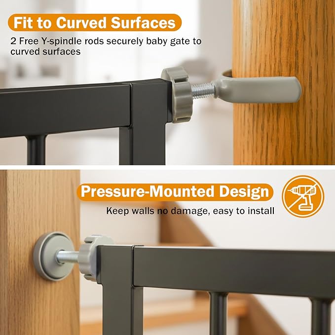 Baby Gate for Stairs, 29.7-43" Auto Close Dog Gate for Doorways & Hallways, Pressure Mounted Pet Gate with Walk Thru Door, Easy Install Safety Gate for Children & Pets, No Drilling, Dual-Lock Design