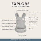 Baby Tula Explore Carriers - Breathable Baby Carrier Newborn to Toddler - Adjustable Toddler Carrier - Multiple Ergonomic Positions Front and Back - Ergonomic Fit for 7-45 lb - Mesh, Overcast