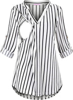 Joymom Maternity Rolled Long Sleeve Nursing Tops Tunic Blouses Breastfeeding