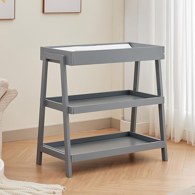 GarveeLife Baby Changing Table, Diaper Changing Table with Changing Pad, Portable Baby Diaper Changing Station with 2 Tier Storage Shelves for Newborn Baby and Infant