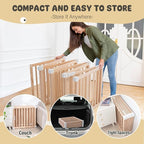 Foldable Wooden Playpen, Large Baby Wood Playpen with Locking Gate for Babies and Toddler 1-3 Year, Portable Play Yard for Activity Center Indoor Outdoor(Wood, 8 Panel)