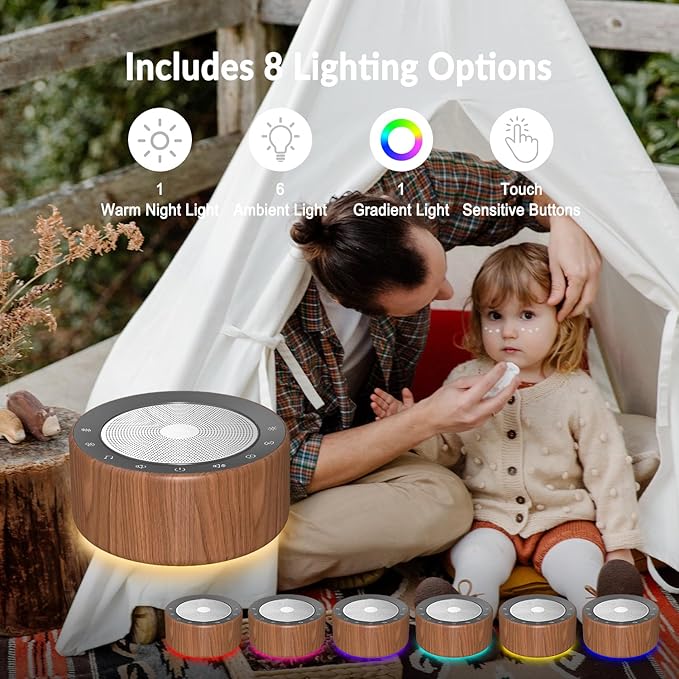 Nursery Lamp with Sound Machine, Mood Lighting, 7 Colors Night Light, 30 Soothing Sounds, White Noises for Baby, Adults. Timer, Plug in, Memory Function, Touch Control