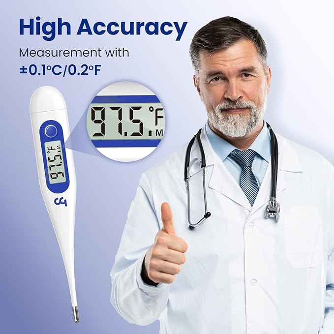 Femometer Thermometer for Adults and Kids, Digital Thermometer with Fever Alert, Memory Recall, C/F Switchable, for Oral, Rectal or Under Arm Use, Klein Blue