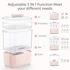 Bottle Sterilizer and Dryer, All-in-One Electric Steam Sterilizer Bottle Sanitizer for Baby Bottles, Pump Parts Accessories Newborn Essential Bottle Warmer for Breastmilk & Thaw (Pink)
