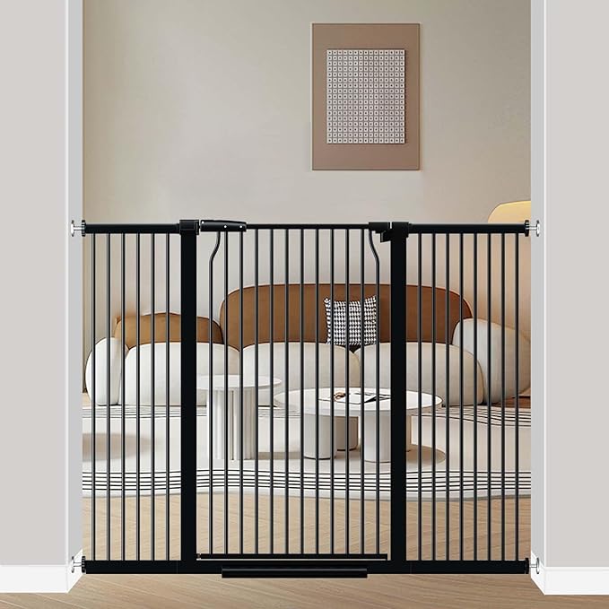 40.5" Extra Tall Baby Gate for Doorways, 54.8"-57.4" Extra Wide Pet Gate Pressure Mounted, Narrow Space Puppy Barrier Gates Indoor, No Drill Metal Safety Child Gate No Climb, Black