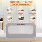 Bed Guard Rail for Toddlers - 47" Adjustable Heights & Folding up Portable Bed Railing for Baby - Toddler Bed Rails Guard for Crib, Twin, Bunk,Full Size, Queen & King Bed(Grey)
