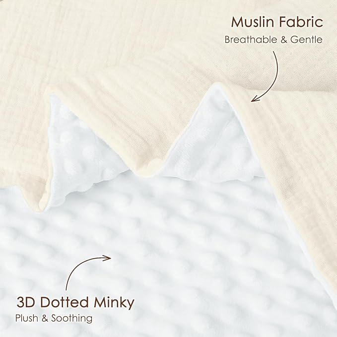 Baby Blankets for Boys Girls, Soft Nursery Minky Blankets with Muslin and Dotted Fleece Back 30x40 inches, Receiving Bed Quilt for Newborn, Infants, Toddlers (Butter)