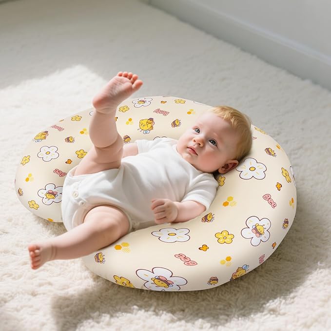 Baby Nursing Pillow for Breastfeeding, Adjustable Breast Feeding Pillow for Bottle Feeding, Breastfeeding Essentials for Mom and Baby Healthier Nursing, Removable Cover- Bee Yellow