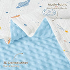 Outer Space Baby Blankets for Boys, Soft Nursery Minky Blankets with Muslin and Dotted Fleece Back 30x40 inches, Receiving Bed Quilt for Newborn, Infants, Toddlers