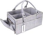 Baby Diaper Caddy Organizer with Handle - Gender Neutral Nursery Storage Bin Basket - Portable Tote Bag - Car Organizer - Newborn Essentials - Grey