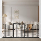 Fairy Baby 71.7"-81.1" Extra Wide Baby Gate for Stairs, Large Pet Dog Gate for Wide Openings, Pressure Mounted Safety Child Gate, Metal Auto Close Long Pet Gate for Doorways with Walk Thru Door, Black