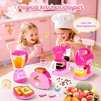 Coherny Play Kitchen Sets for Kids Ages 4-8, Kids Kitchen Playset with Realistic Coffee Maker Machine, Toaster, Mixer and Blender, Pretend Play Toys with Light & Sound for Toddles Girls Boys Gifts