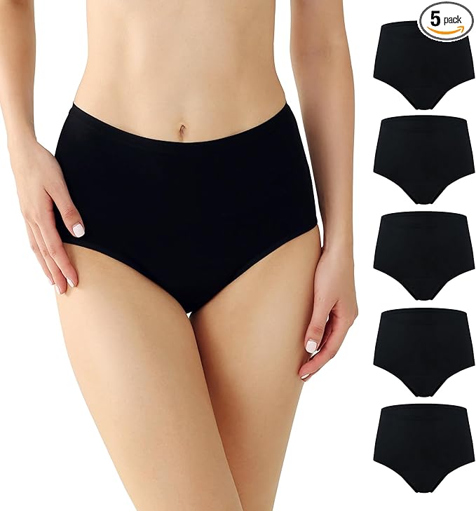 BATTEWA Incontinence Underwear for Women Washable, Leak Proof Underwear High Waist Cotton,Bladder Leakage 50ML(5Black, 3X-Large, 5 Pack)